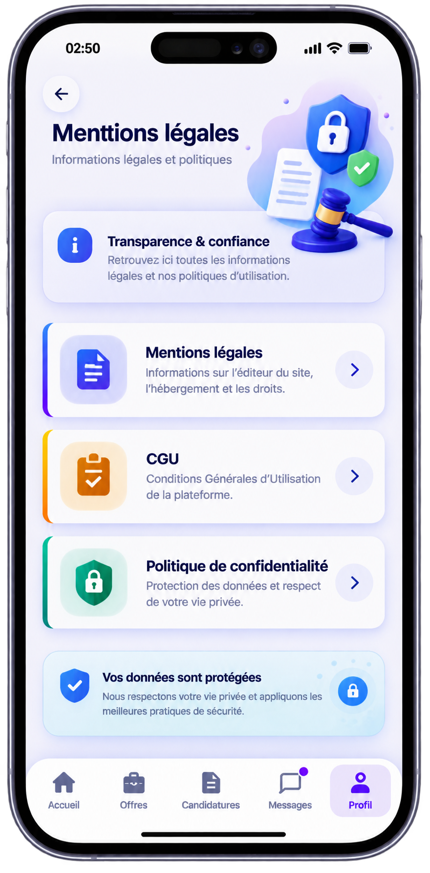 Mentions légales, CGU et confidentialité WorkPass