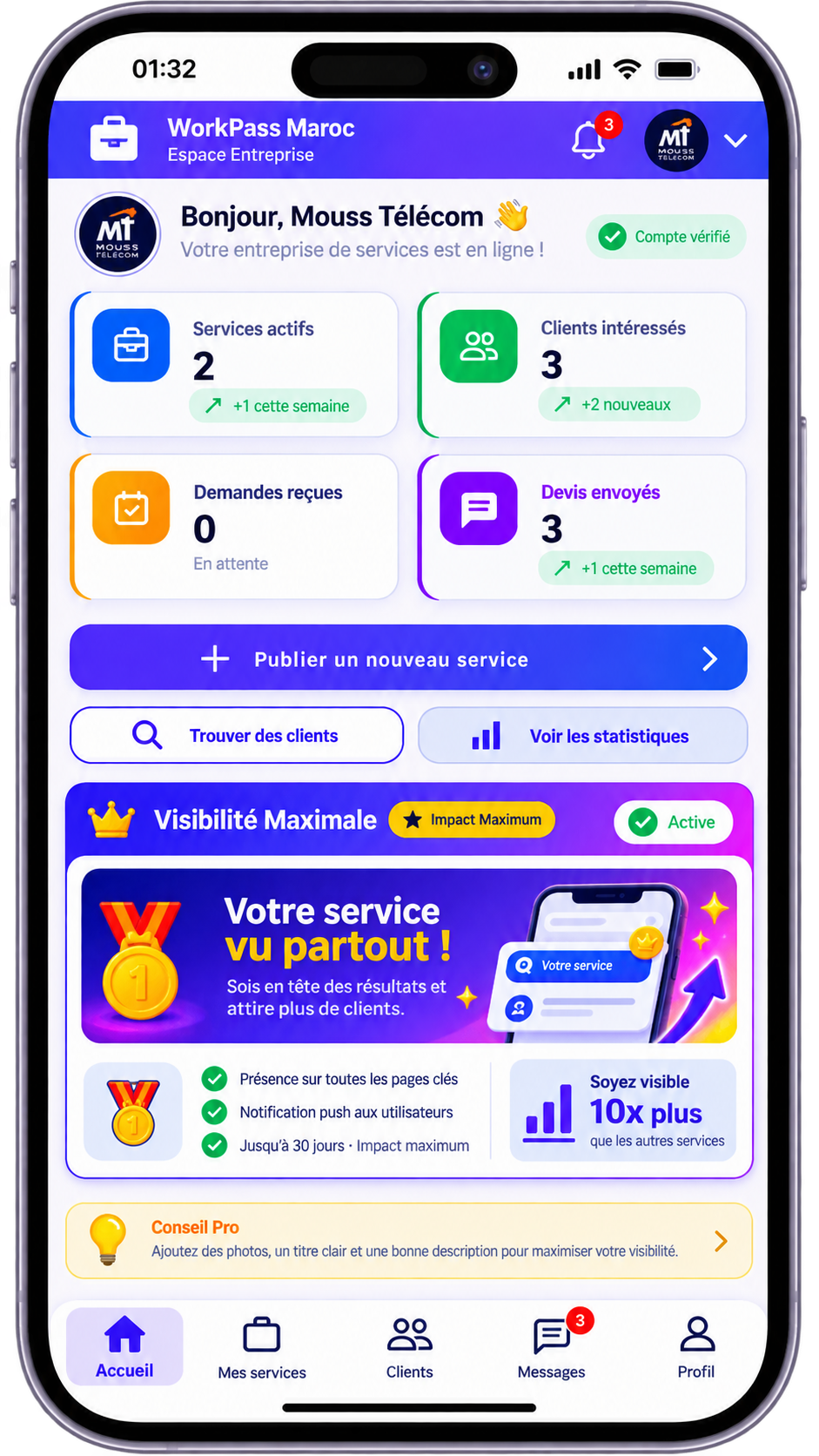 Option de visibilité maximale pour une entreprise sur WorkPass Maroc